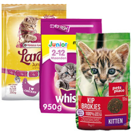 Whiskas Brokjes Junior, Lara Junior Kip en Pets Place Kitten - kattenvoer voor kittens